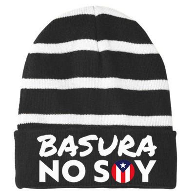 Basura No Soy Puerto Rico Flag IM Not Garbage Spanish 2024 Striped Beanie with Solid Band