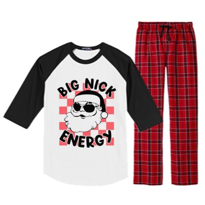 Big Nick Santa Energy Funny Retro Groovy Funny Christmas Raglan Sleeve Pajama Set