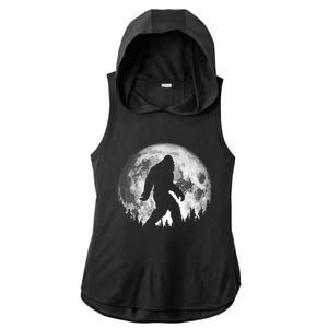 Bigfoot Night Stroll! Cool Full Moon & Trees Sasquatch Ladies PosiCharge Tri-Blend Wicking Draft Hoodie Tank