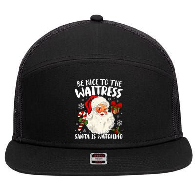 Be Nice To The Waitress Santa Is Watching Christmas Xmas  7 Panel Mesh Trucker Snapback Hat