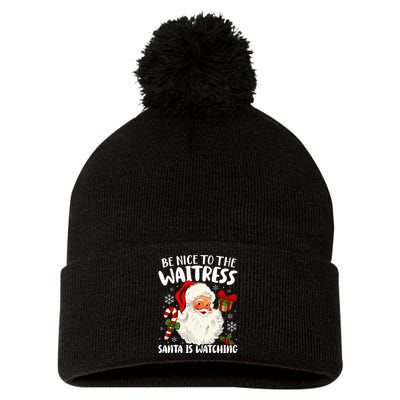 Be Nice To The Waitress Santa Is Watching Christmas Xmas  Pom Pom 12in Knit Beanie