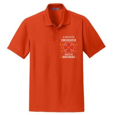 Be Nice To The Firefighter Fir Ugly Christmas Gift Dry Zone Grid Polo