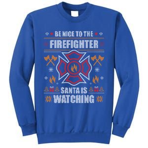 Be Nice To The Firefighter Fir Ugly Christmas Gift Sweatshirt