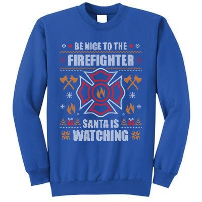 Be Nice To The Firefighter Fir Ugly Christmas Gift Sweatshirt