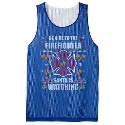 Be Nice To The Firefighter Fir Ugly Christmas Gift Mesh Reversible Basketball Jersey Tank