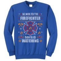 Be Nice To The Firefighter Fir Ugly Christmas Gift Tall Sweatshirt