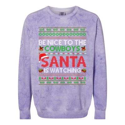 Be Nice To The Cow Santa Is Watching Ugly Christmas Gift Colorblast Crewneck Sweatshirt