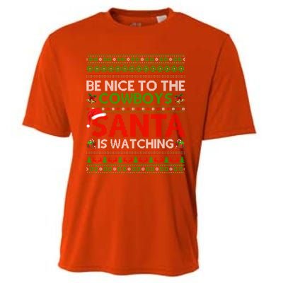 Be Nice To The Cow Santa Is Watching Ugly Christmas Gift Cooling Performance Crew T-Shirt