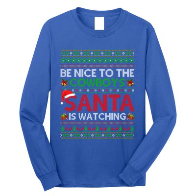 Be Nice To The Cow Santa Is Watching Ugly Christmas Gift Long Sleeve Shirt