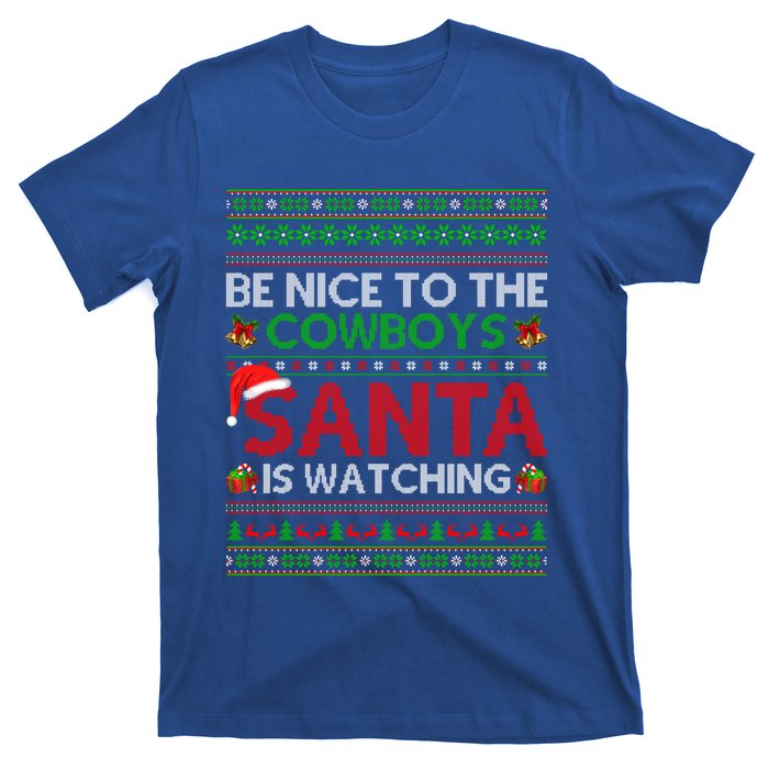 Be Nice To The Cow Santa Is Watching Ugly Christmas Gift T-Shirt