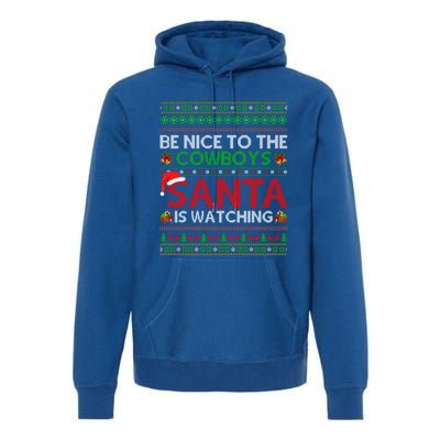 Be Nice To The Cow Santa Is Watching Ugly Christmas Gift Premium Hoodie