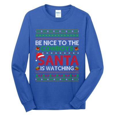 Be Nice To The Cow Santa Is Watching Ugly Christmas Gift Tall Long Sleeve T-Shirt