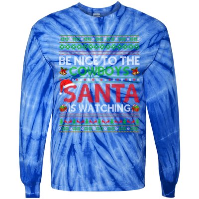 Be Nice To The Cow Santa Is Watching Ugly Christmas Gift Tie-Dye Long Sleeve Shirt