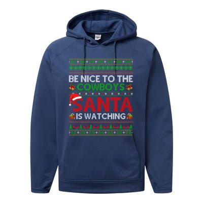 Be Nice To The Cow Santa Is Watching Ugly Christmas Gift Performance Fleece Hoodie