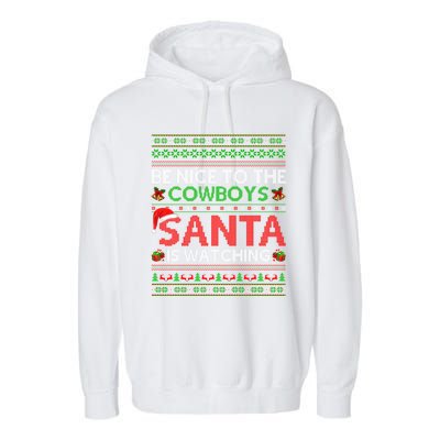 Be Nice To The Cow Santa Is Watching Ugly Christmas Gift Garment-Dyed Fleece Hoodie