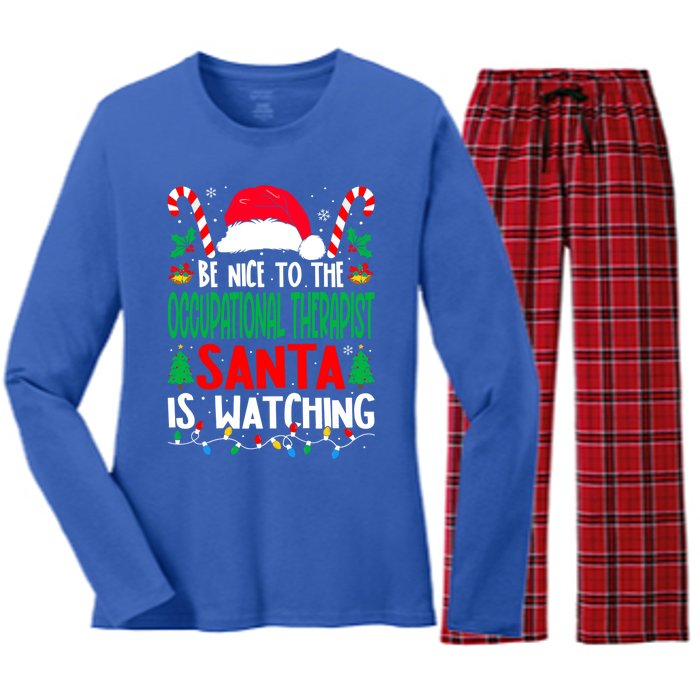 Be Nice To The Occupational Therapist Santa Christmas Funny Gift Women's Long Sleeve Flannel Pajama Set 