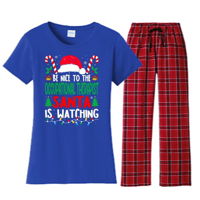 Be Nice To The Occupational Therapist Santa Christmas Funny Gift Women's Flannel Pajama Set