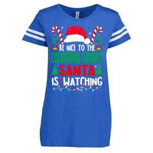 Be Nice To The Occupational Therapist Santa Christmas Funny Gift Enza Ladies Jersey Football T-Shirt