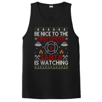 Be Nice To The Firefighter Santa Is Watching Ugly Christmas Gift PosiCharge Competitor Tank