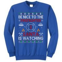 Be Nice To The Firefighter Santa Is Watching Ugly Christmas Gift Sweatshirt