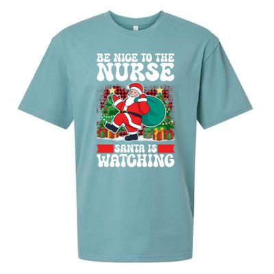 Be Nice To The Nurse Santa Is Watching Christmas Xmas Party Gift Sueded Cloud Jersey T-Shirt