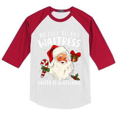 Be Nice To The Waitress Santa Is Watching Xmas  Kids Colorblock Raglan Jersey