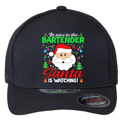 Be Nice To The Bartender Santa Is Watching Funny Xmas Funny Gift Cute Gift Flexfit Unipanel Trucker Cap