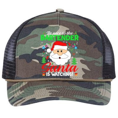 Be Nice To The Bartender Santa Is Watching Funny Xmas Funny Gift Cute Gift Retro Rope Trucker Hat Cap