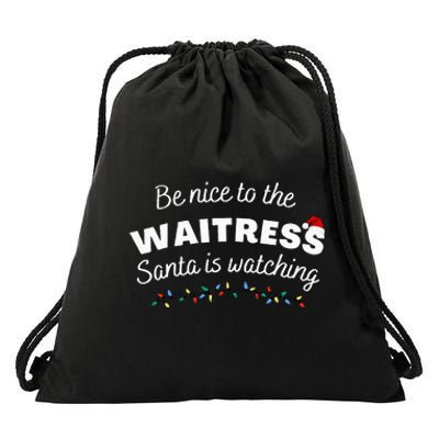 Be nice to the waitress Santa is Watching Funny Xmas Drawstring Bag