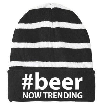 Beer Now Trending Funny Drinking Gift Striped Beanie with Solid Band