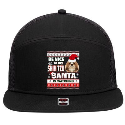 Be Nice To Me I Know Santa Shih Tzu Dog Christmas Great Gift 7 Panel Mesh Trucker Snapback Hat