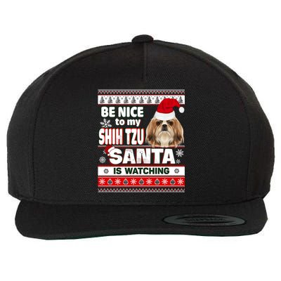 Be Nice To Me I Know Santa Shih Tzu Dog Christmas Great Gift Wool Snapback Cap