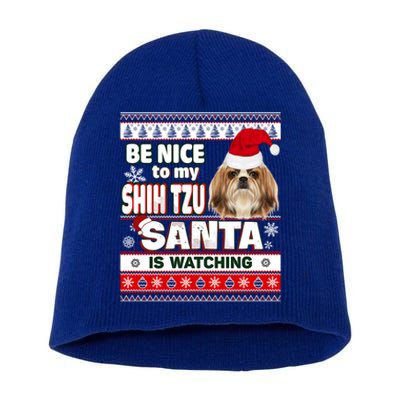 Be Nice To Me I Know Santa Shih Tzu Dog Christmas Great Gift Short Acrylic Beanie