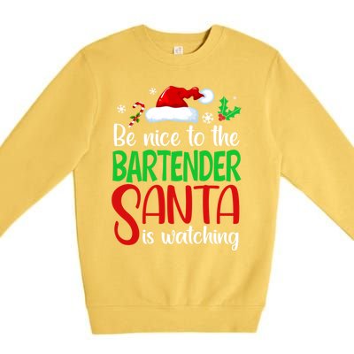 Be Nice To The Bartender Santa Is Watching Xmas Gift Premium Crewneck Sweatshirt