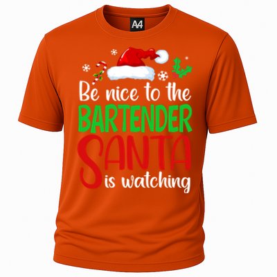 Be Nice To The Bartender Santa Is Watching Xmas Gift Cooling Performance Crew T-Shirt