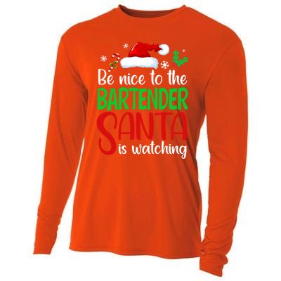 Be Nice To The Bartender Santa Is Watching Xmas Gift Cooling Performance Long Sleeve Crew