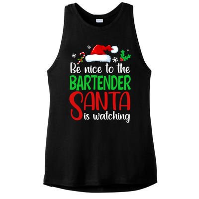 Be Nice To The Bartender Santa Is Watching Xmas Gift Ladies PosiCharge Tri-Blend Wicking Tank