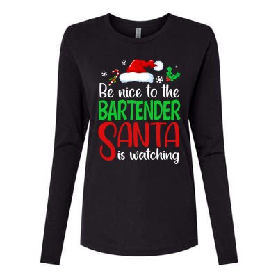 Be Nice To The Bartender Santa Is Watching Xmas Gift Womens Cotton Relaxed Long Sleeve T-Shirt