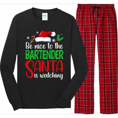 Be Nice To The Bartender Santa Is Watching Xmas Gift Long Sleeve Pajama Set