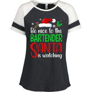 Be Nice To The Bartender Santa Is Watching Xmas Gift Enza Ladies Jersey Colorblock Tee