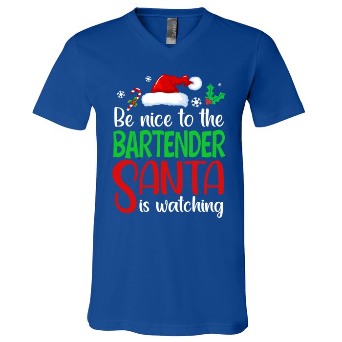 Be Nice To The Bartender Santa Is Watching Xmas Gift V-Neck T-Shirt