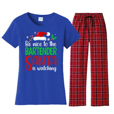 Be Nice To The Bartender Santa Is Watching Xmas Gift Women's Flannel Pajama Set