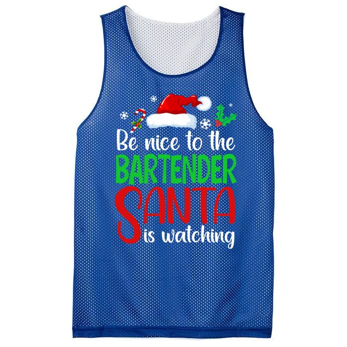 Be Nice To The Bartender Santa Is Watching Xmas Gift Mesh Reversible Basketball Jersey Tank