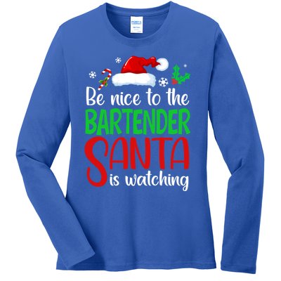 Be Nice To The Bartender Santa Is Watching Xmas Gift Ladies Long Sleeve Shirt