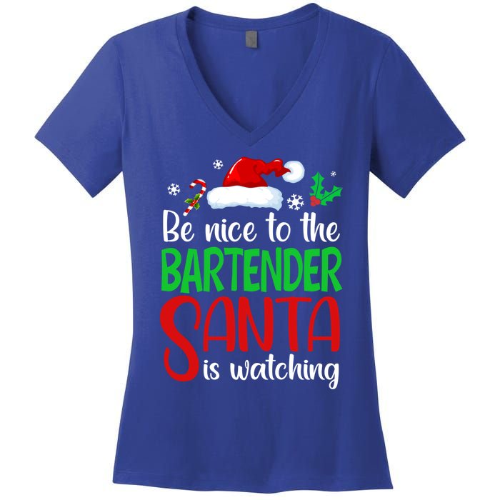 Be Nice To The Bartender Santa Is Watching Xmas Gift Women's V-Neck T-Shirt