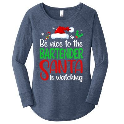 Be Nice To The Bartender Santa Is Watching Xmas Gift Women's Perfect Tri Tunic Long Sleeve Shirt