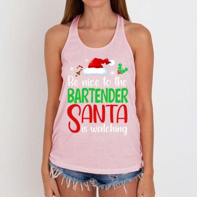 Be Nice To The Bartender Santa Is Watching Xmas Gift Women's Knotted Racerback Tank