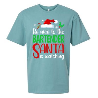 Be Nice To The Bartender Santa Is Watching Xmas Gift Sueded Cloud Jersey T-Shirt