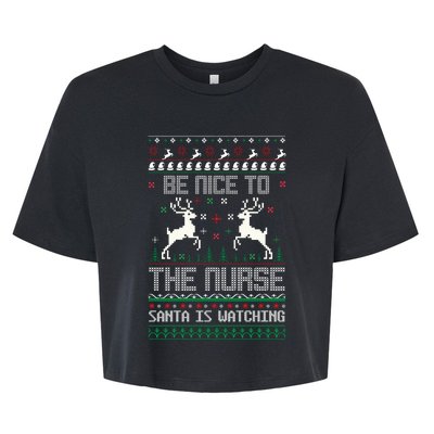 Be Nice To The Nurse Santa Is Watching Bella+Canvas Jersey Crop Tee