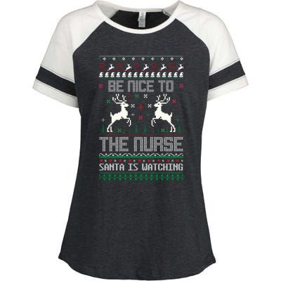 Be Nice To The Nurse Santa Is Watching Enza Ladies Jersey Colorblock Tee